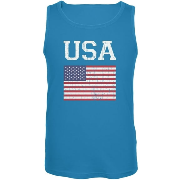 World Cup Distressed Flag USA Turquoise Adult Tank Top - Medium