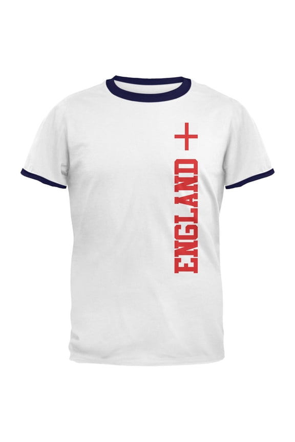 World Cup England Mens Ringer T Shirt White-Navy X-LG