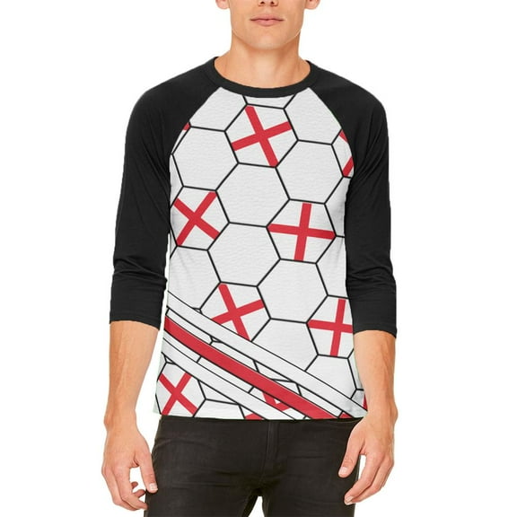 World Cup England Soccer Ball Mens Raglan T Shirt White-Black X-LG