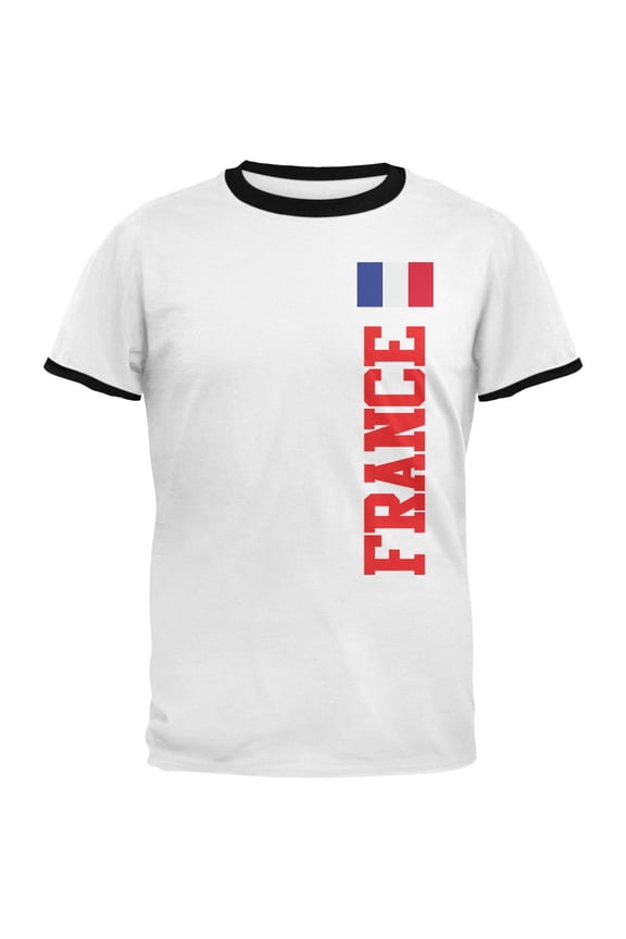 World Cup France Mens Ringer T Shirt White-Black SM