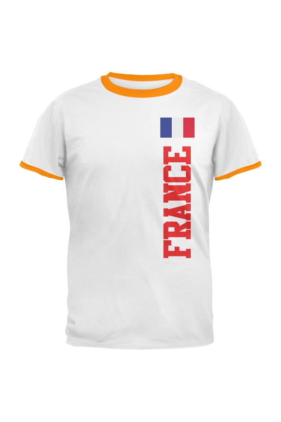 World Cup France Mens Ringer T Shirt White-Gold X-LG