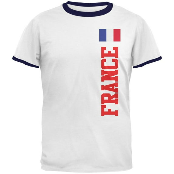 World Cup France Mens Ringer T Shirt White-Navy LG