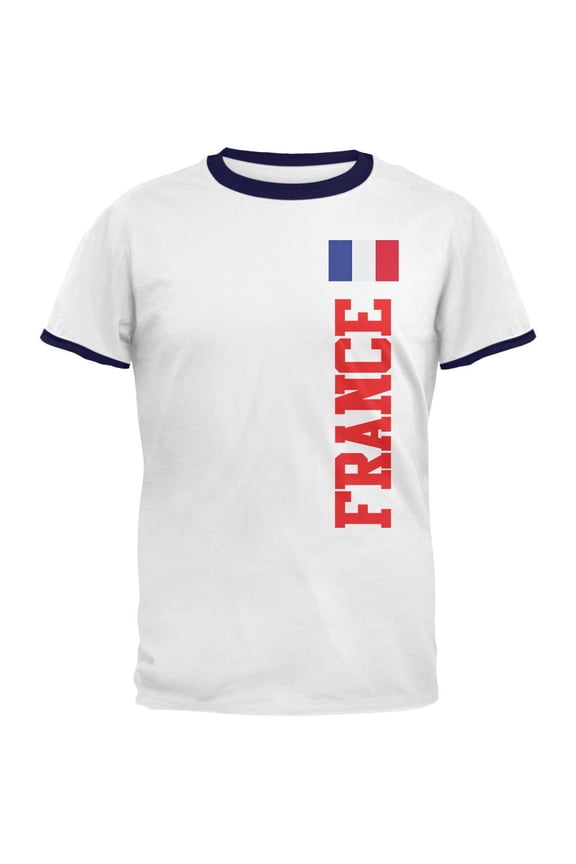 World Cup France Mens Ringer T Shirt White-Navy MD