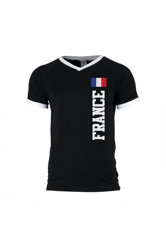 World Cup France Mens Soccer Jersey V-Neck T-Shirt Black-White 2XL
