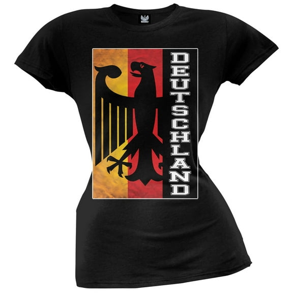 World Cup Germany Deutschland Eagle Silhouette Black Juniors T-Shirt - Small
