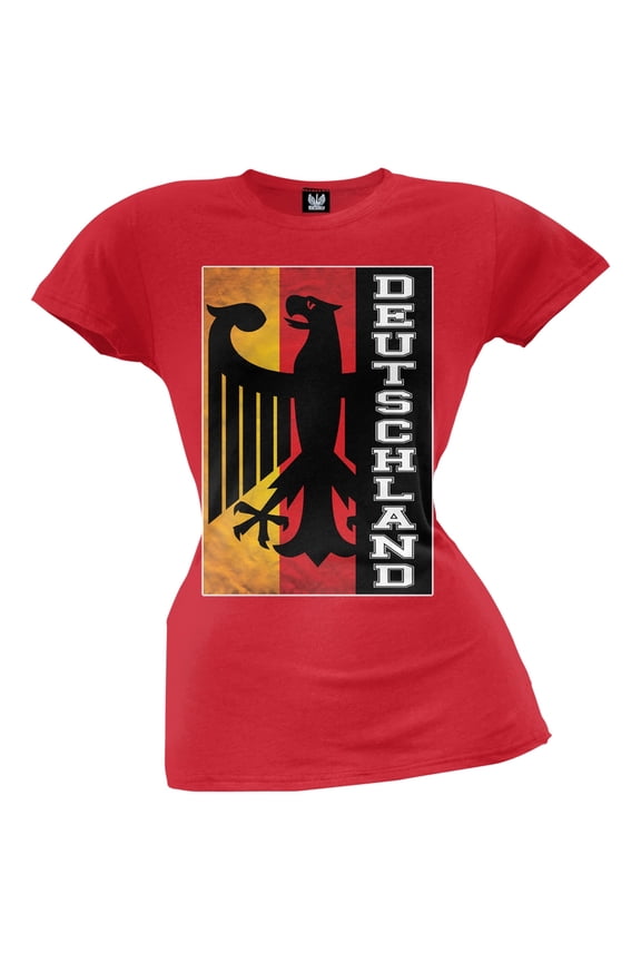 World Cup Germany Deutschland Eagle Silhouette Red Juniors T-Shirt - Small