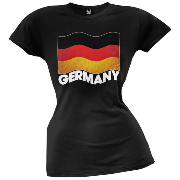 World Cup Germany German Waving Flag Black Juniors T-Shirt - Small