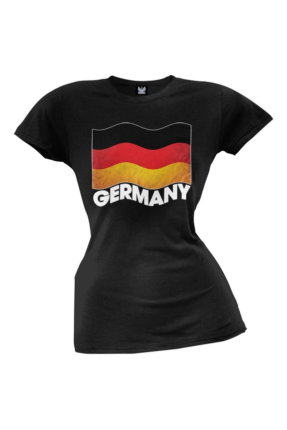 World Cup Germany German Waving Flag Black Juniors T-Shirt - Small