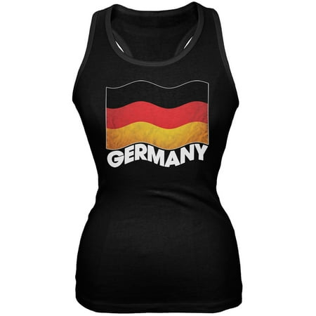 World Cup Germany German Waving Flag Black Juniors Tank Top - Medium