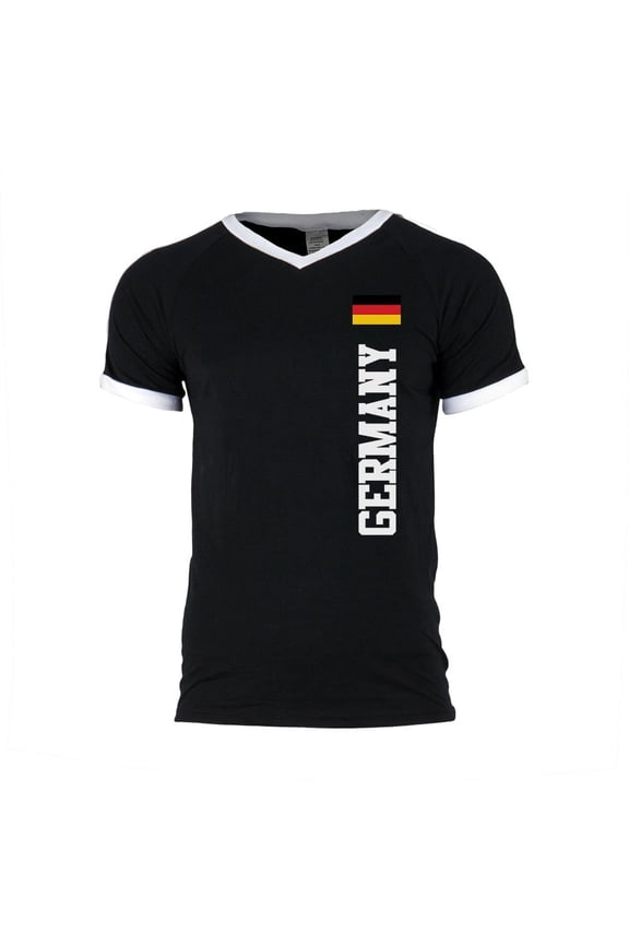 World Cup Germany Mens Soccer Jersey V-Neck T-Shirt Black-White 2XL