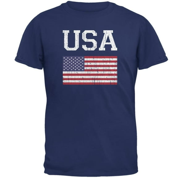 World Cup Men's Short Sleeve Crew Neck Old Glory Distressed American Flag T-Shirt
