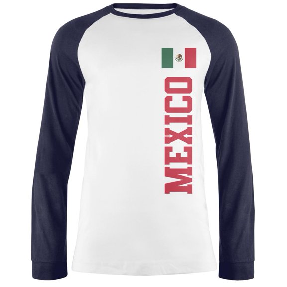 World Cup Mexico Mens Long Sleeve Raglan T Shirt White-Navy X-LG