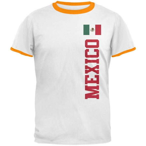 World Cup Mexico Mens Ringer T Shirt White-Gold X-LG
