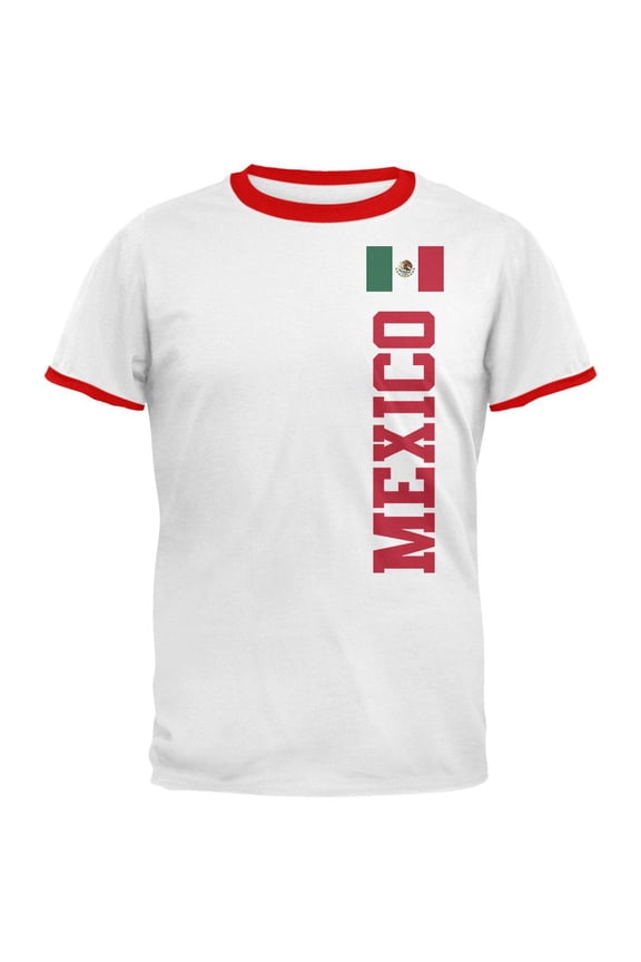 World Cup Mexico Mens Ringer T Shirt White-Red 2XL