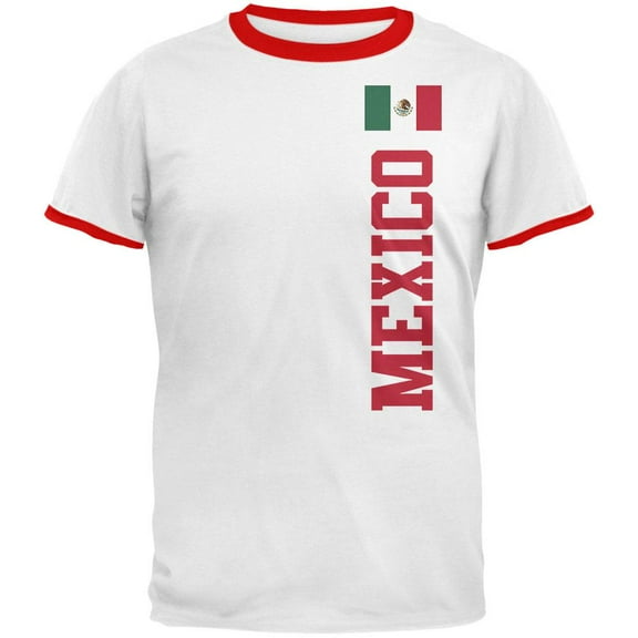 World Cup Mexico Mens Ringer T Shirt White-Red SM