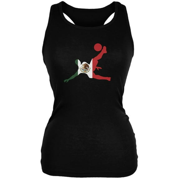 World Cup Mexico Soccer Kick Flag Silhouette Black Juniors Soft Tank Top - Medium