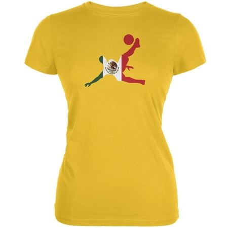 World Cup Mexico Soccer Kick Flag Silhouette Bright Yellow Juniors Soft T-Shirt - 2X-Large