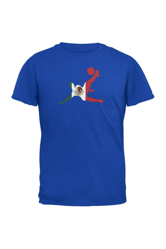 Mexico Soccer Kick Flag Silhouette Royal Adult T-Shirt - Small
