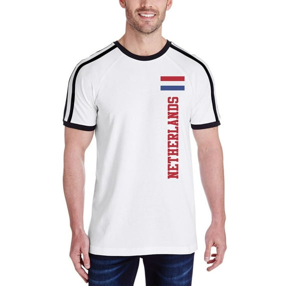 World Cup Netherlands Mens Soccer Jersey T Shirt White-Black 2XL