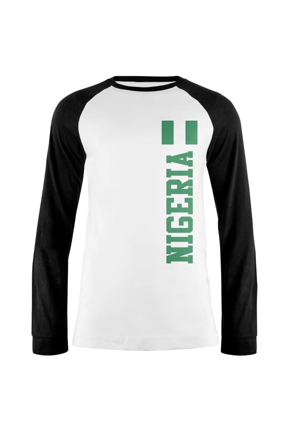 World Cup Nigeria Mens Long Sleeve Raglan T Shirt White-Black MD