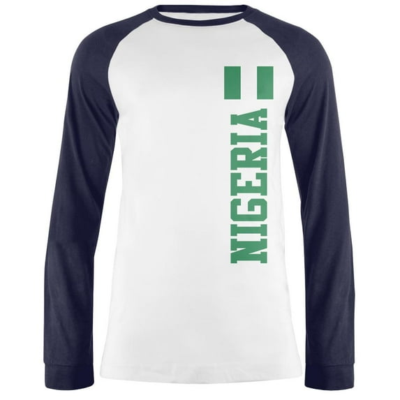 World Cup Nigeria Mens Long Sleeve Raglan T Shirt White-Navy MD