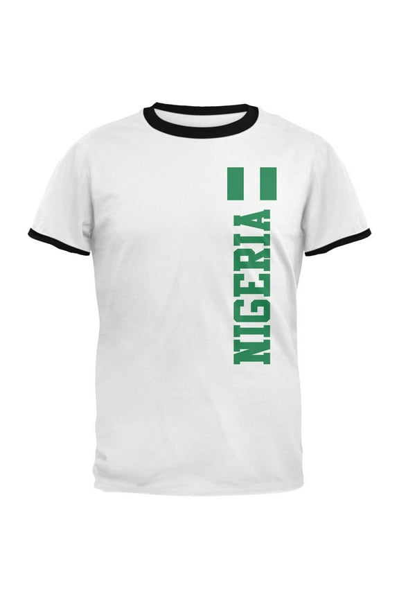 World Cup Nigeria Mens Ringer T Shirt White-Black LG