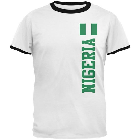 World Cup Nigeria Mens Ringer T Shirt White-Black LG