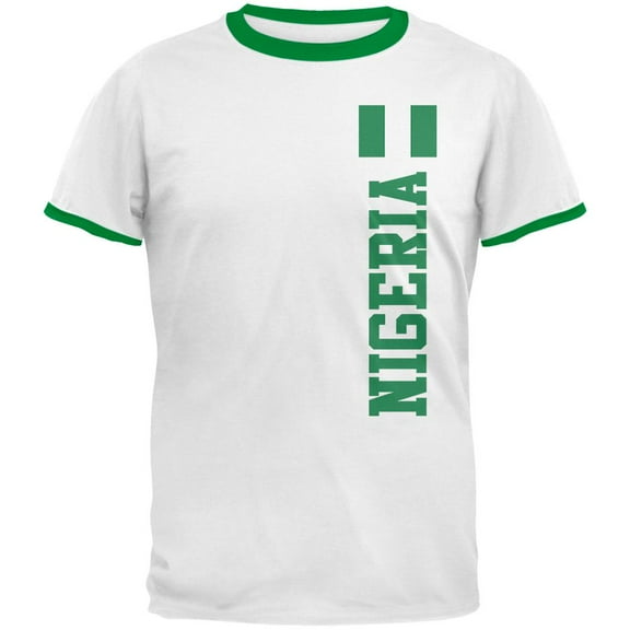 World Cup Nigeria Mens Ringer T Shirt White-Kelly LG