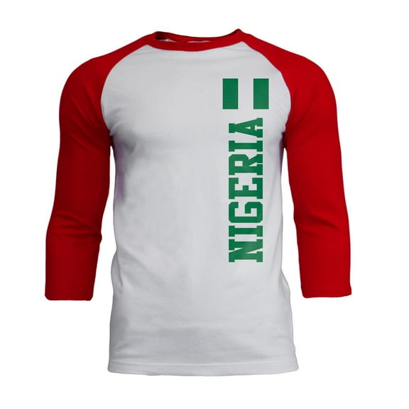 World Cup Nigeria Mens Soft Raglan T Shirt White-Red X-LG