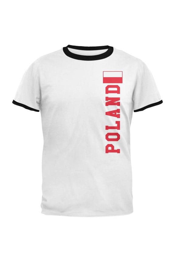 World Cup Poland Mens Ringer T Shirt White-Black SM