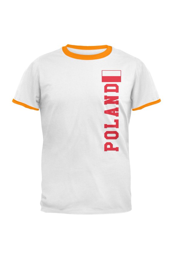 World Cup Poland Mens Ringer T Shirt White-Gold SM