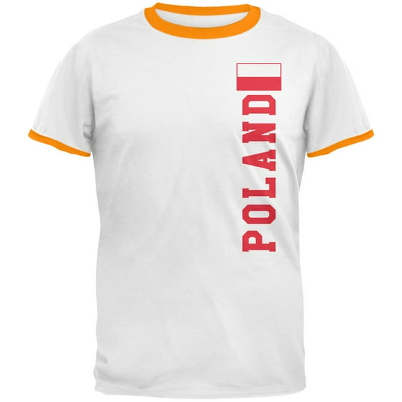 World Cup Poland Mens Ringer T Shirt White-Gold X-LG