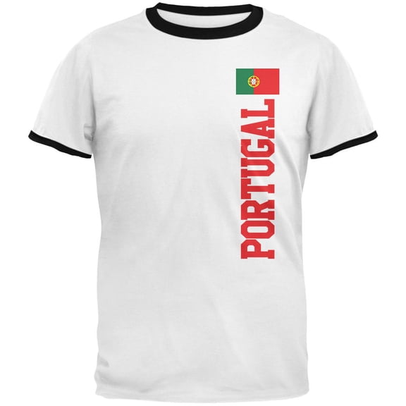 World Cup Portugal Mens Ringer T Shirt White-Black X-LG