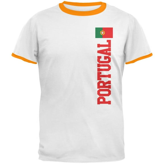 World Cup Portugal Mens Ringer T Shirt White-Gold LG