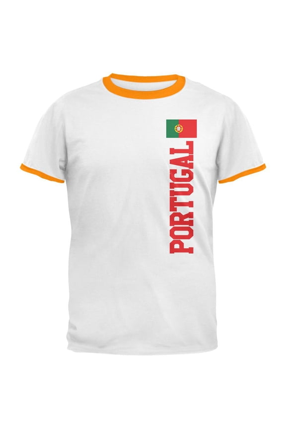 World Cup Portugal Mens Ringer T Shirt White-Gold SM
