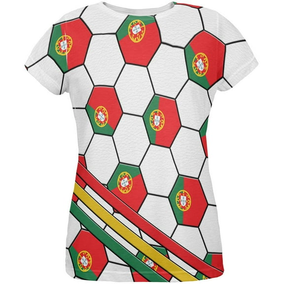 World Cup Portugal Soccer Ball All Over Womens T Shirt Multi MD