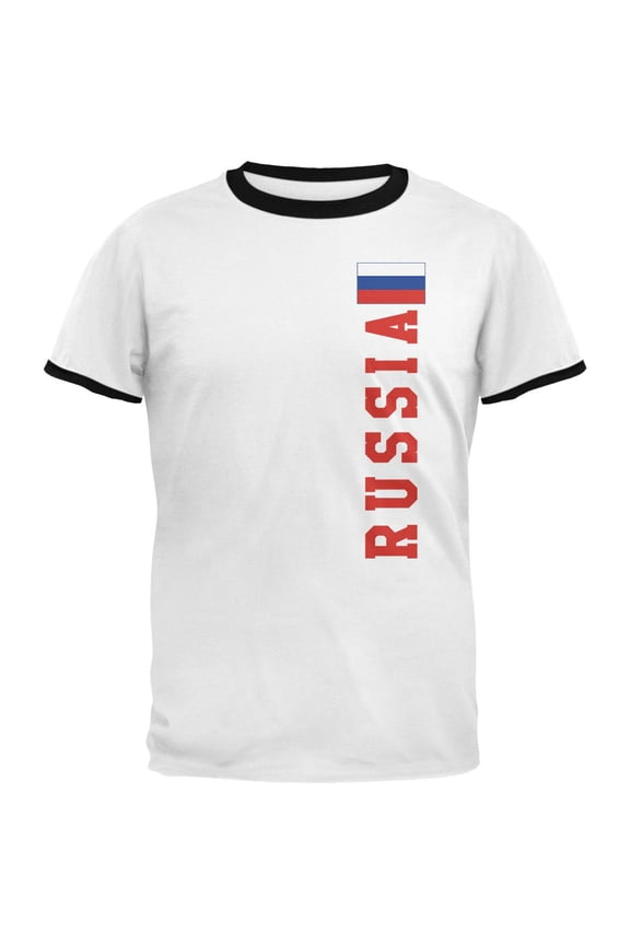 World Cup Russia Mens Ringer T Shirt White-Black SM