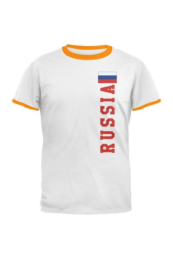 World Cup Russia Mens Ringer T Shirt White-Gold X-LG