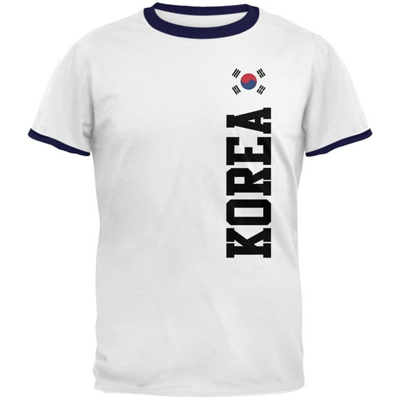 World Cup South Korea Mens Ringer T Shirt White-Navy SM