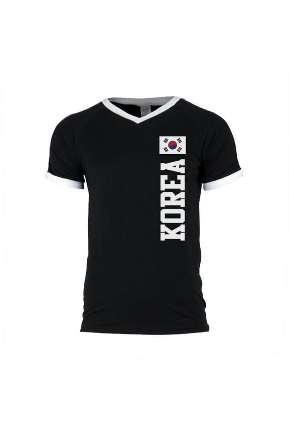 World Cup South Korea Mens Soccer Jersey V-Neck T-Shirt Black-White 2XL