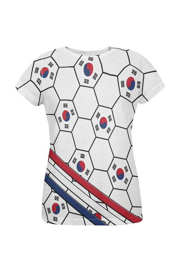 World Cup South Korea Soccer Ball All Over Womens T Shirt Multi X-LG
