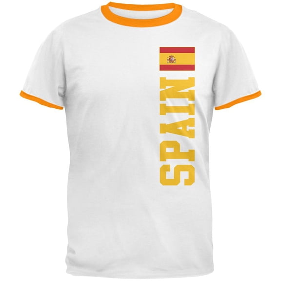 World Cup Spain Mens Ringer T Shirt White-Gold LG