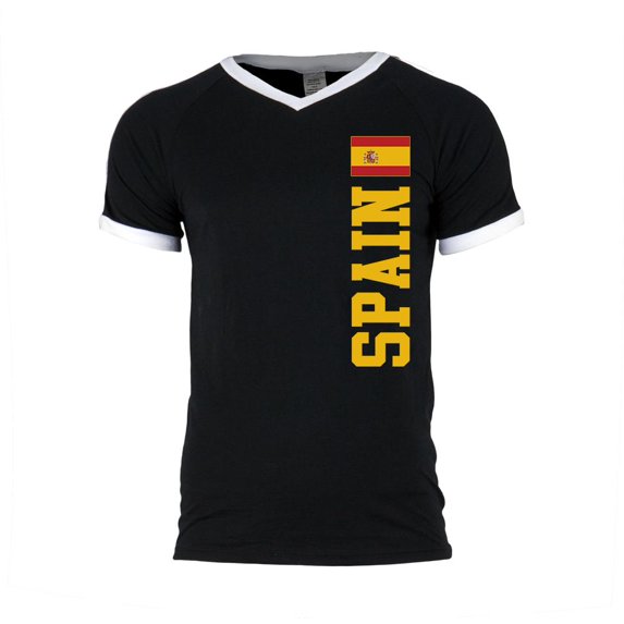 World Cup Spain Mens Soccer Jersey V-Neck T-Shirt Black-White SM