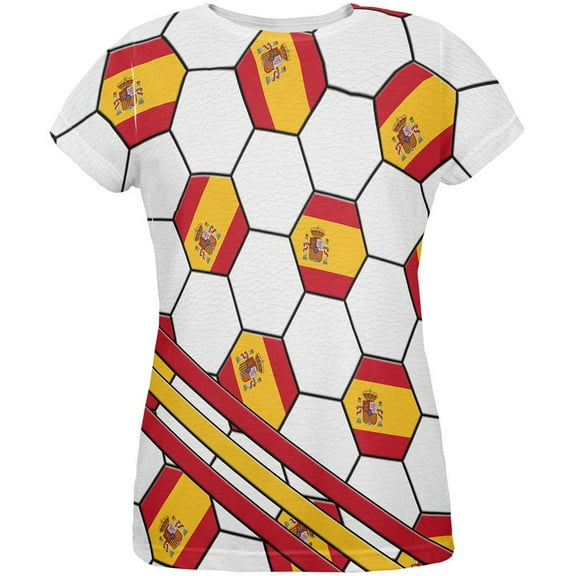 World Cup Spain Soccer Ball All Over Womens T Shirt Multi X-LG