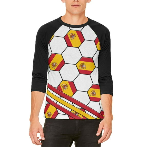 World Cup Spain Soccer Ball Mens Raglan T Shirt White-Black X-LG