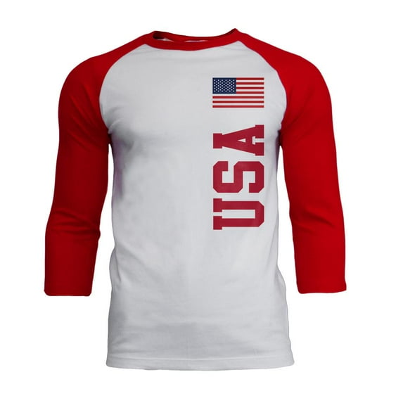 World Cup USA Mens Long Sleeve Raglan T Shirt White-Red SM