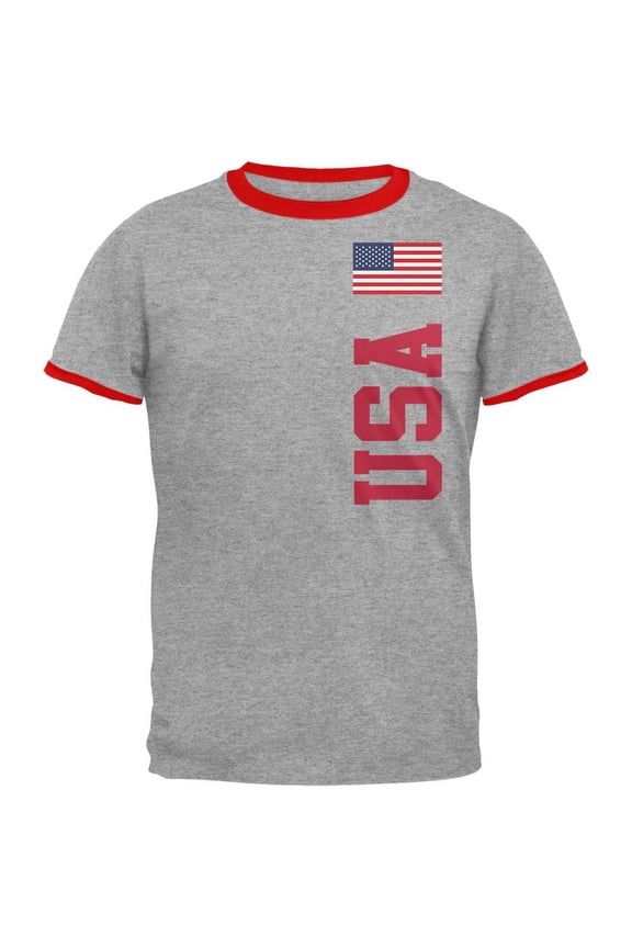 World Cup USA Mens Ringer T Shirt Heather-Red SM