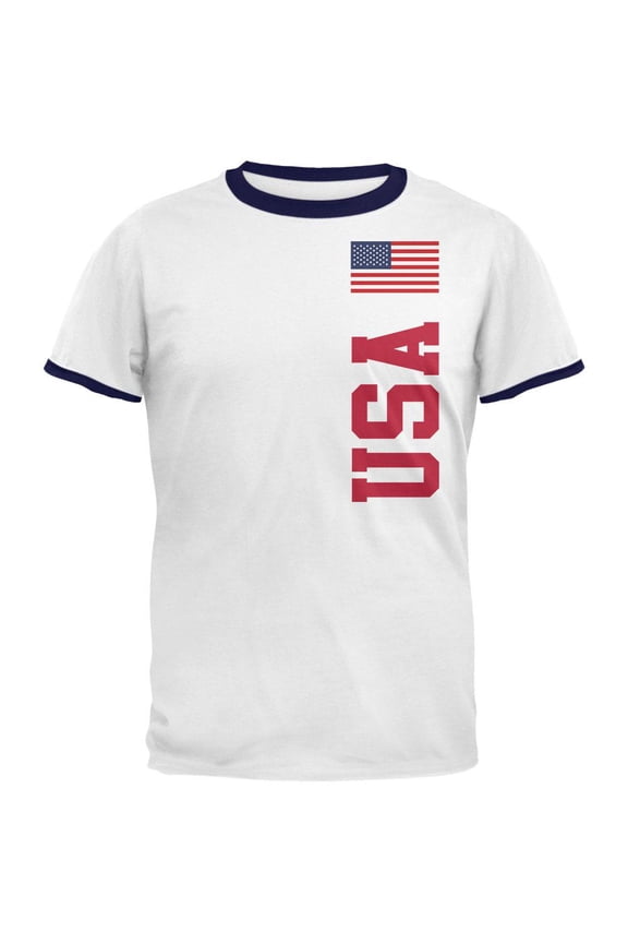 World Cup USA Mens Ringer T Shirt White-Navy X-LG