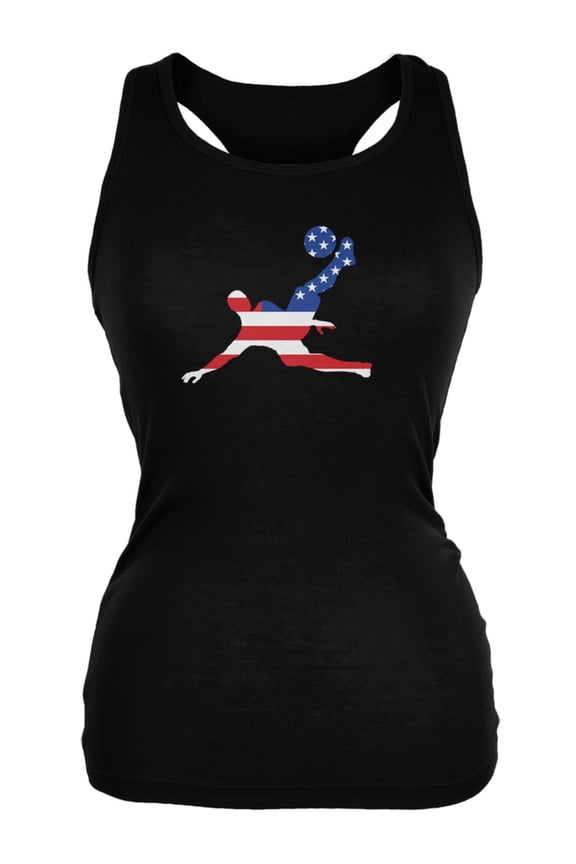 USA Soccer Kick Flag Silhouette Black Juniors Soft Tank Top - Medium