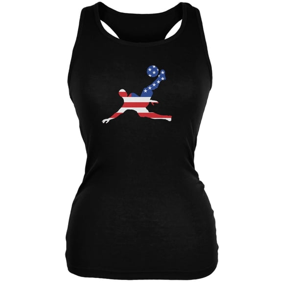 World Cup USA Soccer Kick Flag Silhouette Black Juniors Soft Tank Top - Small